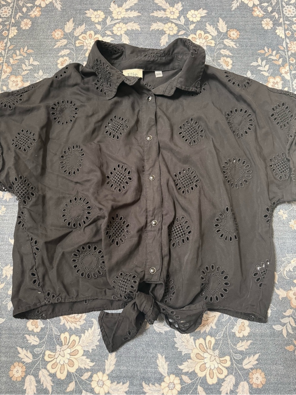 90’s Elie Tahari Black Button Eyelet Embroider ShortSleeve TieUp Western Crop XL
